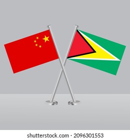 Crossed flags of Guyana and China. Official colors. Correct proportion. Banner design
