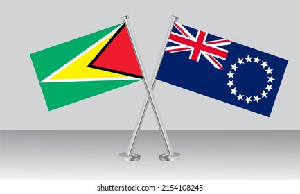 Banderas cruzadas de Guyana y las Islas Cook. Colores oficiales. Proporción correcta. Diseño de pancartas