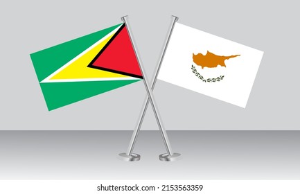 Crossed flags of Guyana and Cyprus. Official colors. Correct proportion. Banner design