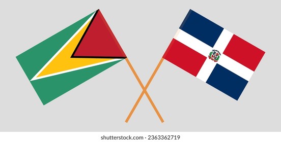 Crossed flags of Guyana and Dominican Republic. Official colors. Correct proportion. Vector illustration
