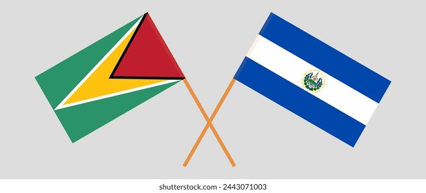 Crossed flags of Guyana and El Salvador. Official colors. Correct proportion. Vector illustration
 svg