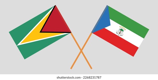 Crossed flags of Guyana and Equatorial Guinea. Official colors. Correct proportion