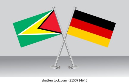 Crossed flags of Guyana and Germany. Official colors. Correct proportion. Banner design