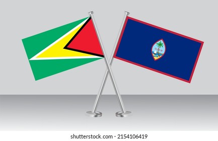 Crossed flags of Guyana and Guam. Official colors. Correct proportion. Banner design