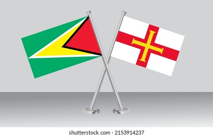 Crossed flags of Guyana and Guernsey. Official colors. Correct proportion. Banner design