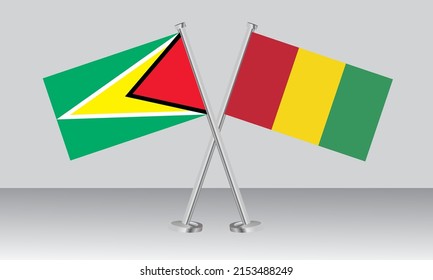 Crossed flags of Guyana and Guinea. Official colors. Correct proportion. Banner design