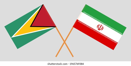 Crossed flags of Guyana and Iran. Official colors. Correct proportion