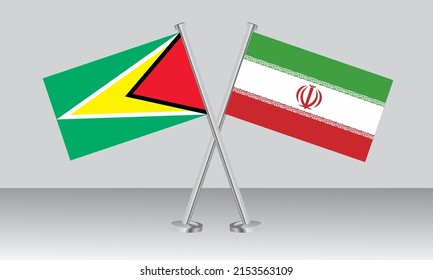 Crossed flags of Guyana and Iran. Official colors. Correct proportion. Banner design