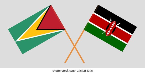 Crossed flags of Guyana and Kenya. Official colors. Correct proportion