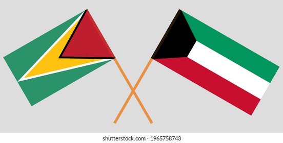 Banderas cruzadas de Guyana y Kuwait. Colores oficiales. Proporción correcta. Ilustración del vector