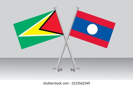 Banderas cruzadas de Guyana y Laos. Colores oficiales. Proporción correcta. Diseño de pancartas