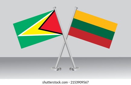 Crossed flags of Guyana and Lithuania. Official colors. Correct proportion. Banner design