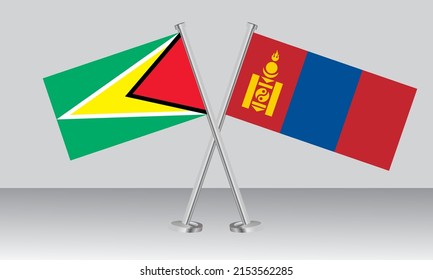 Gekreuzte Flaggen von Guyana und der Mongolei. Offizielle Farben. Richtiger Anteil. Banner-Design