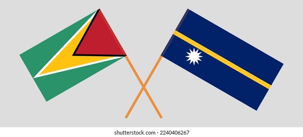 Crossed flags of Guyana and Nauru. Official colors. Correct proportion. Vector illustration
