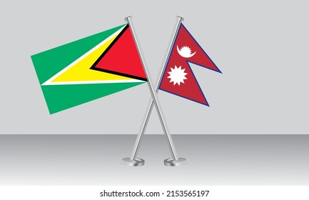 Crossed flags of Guyana and Nepal. Official colors. Correct proportion. Banner design