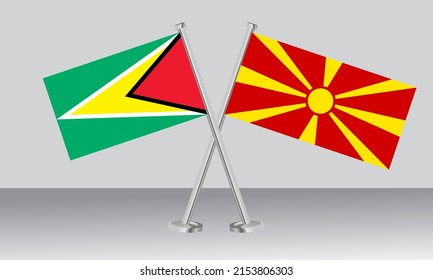 Crossed flags of Guyana and North Macedonia. Official colors. Correct proportion. Banner design
