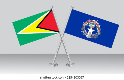 Crossed flags of Guyana and Northern Mariana Islands. Official colors. Correct proportion. Banner design