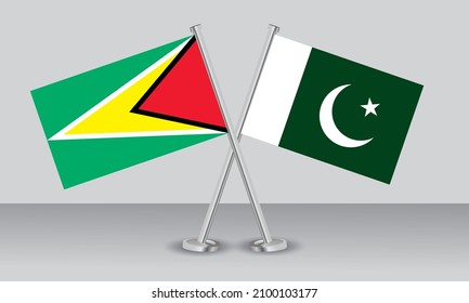 Crossed flags of Guyana and Pakistan. Official colors. Correct proportion. Banner design