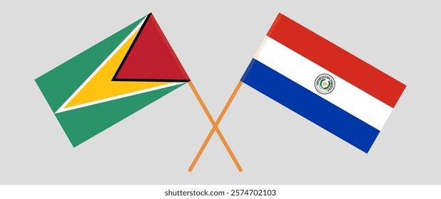 Crossed flags of Guyana and Republic of Paraguay. Official colors. Correct proportion. Vector illustration.