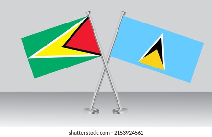 Banderas cruzadas de Guyana y Santa Lucía. Colores oficiales. Proporción correcta. Diseño de pancartas