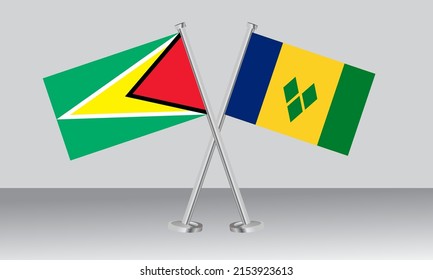 Crossed flags of Guyana and Saint Vincent and the Grenadines. Official colors. Correct proportion. Banner design