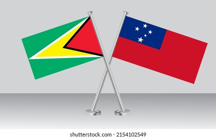 Banderas cruzadas de Guyana y Samoa. Colores oficiales. Proporción correcta. Diseño de pancartas