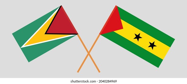 Crossed flags of Guyana and Sao Tome and Principe. Official colors. Correct proportion
