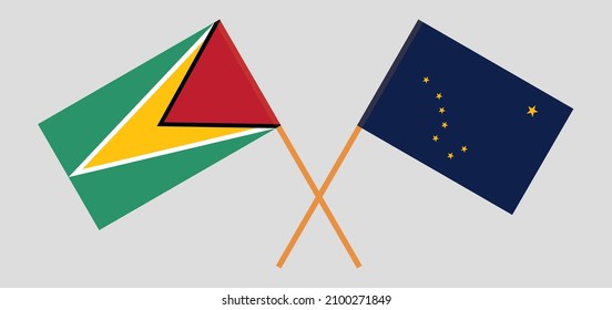 Crossed flags of Guyana and the State of Alaska. Official colors. Correct proportion. Vector illustration
