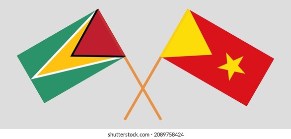 Crossed flags of Guyana and Tigray. Official colors. Correct proportion