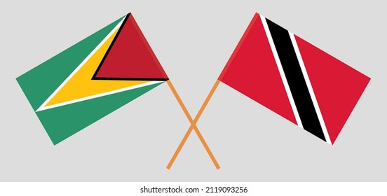 Crossed flags of Guyana and Trinidad and Tobago. Official colors. Correct proportion. Vector illustration
