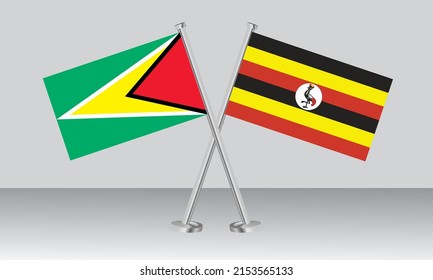 Banderas cruzadas de Guyana y Uganda. Colores oficiales. Proporción correcta. Diseño de pancartas
