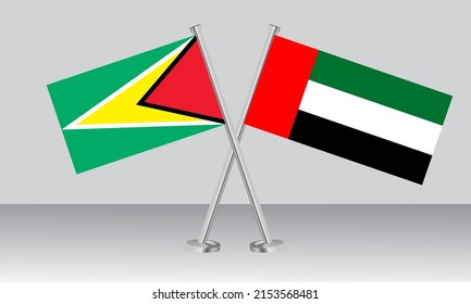 Crossed flags of Guyana and United Arab Emirates(UAE). Official colors. Correct proportion. Banner design