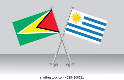 Crossed flags of Guyana and Uruguay. Official colors. Correct proportion. Banner design