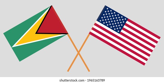 Crossed flags of Guyana and the USA. Official colors. Correct proportion svg