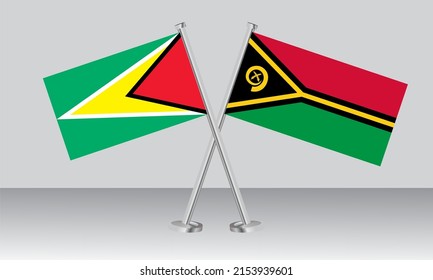 Banderas cruzadas de Guyana y Vanuatu. Colores oficiales. Proporción correcta. Diseño de pancartas