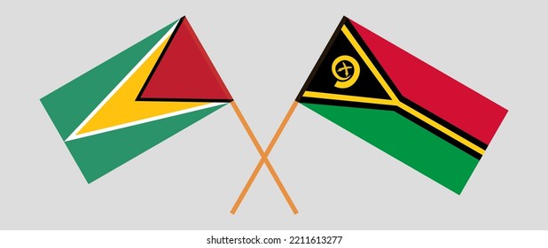 Crossed flags of Guyana and Vanuatu. Official colors. Correct proportion. Vector illustration
