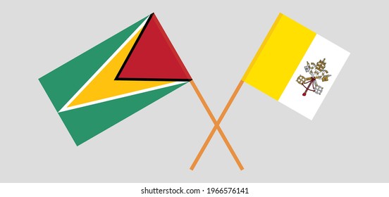 Crossed flags of Guyana and Vatican. Official colors. Correct proportion