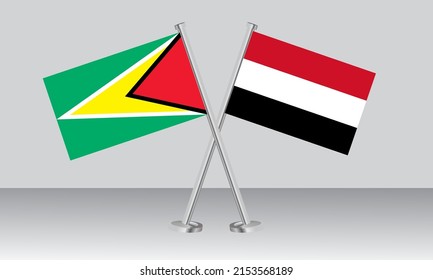 Crossed flags of Guyana and Yemen. Official colors. Correct proportion. Banner design