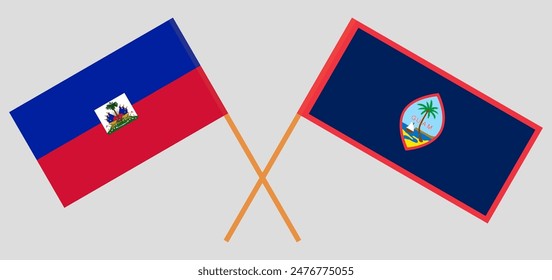 Crossed flags of Haiti and Guam. Official colors. Correct proportion. Vector illustration

