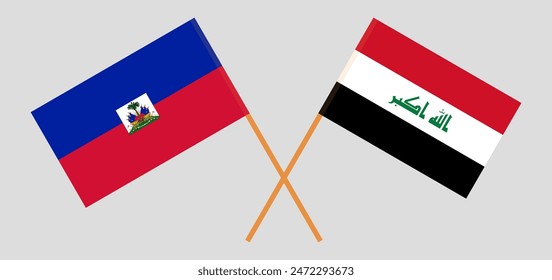 Crossed flags of Haiti and Iraq. Official colors. Correct proportion. Vector illustration
