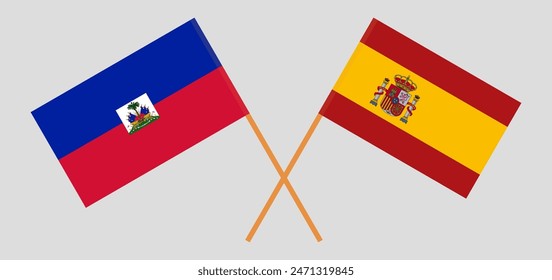 Crossed flags of Haiti and Spain. Official colors. Correct proportion. Vector illustration
