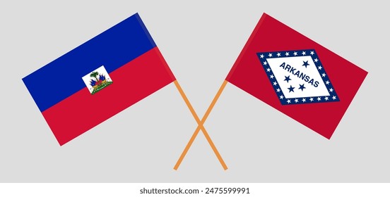 Crossed flags of Haiti and The State of Arkansas. Official colors. Correct proportion. Vector illustration
