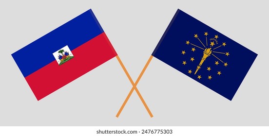 Crossed flags of Haiti and the State of Indiana. Official colors. Correct proportion. Vector illustration
