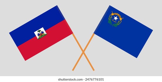 Crossed flags of Haiti and The State of Nevada. Official colors. Correct proportion. Vector illustration
