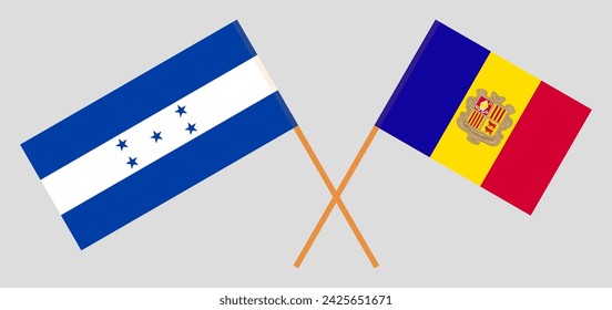 Crossed flags of Honduras and Andorra. Official colors. Correct proportion. Vector illustration
