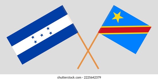 Crossed flags of Honduras and Democratic Republic of the Congo. Official colors. Correct proportion. Vector illustration
