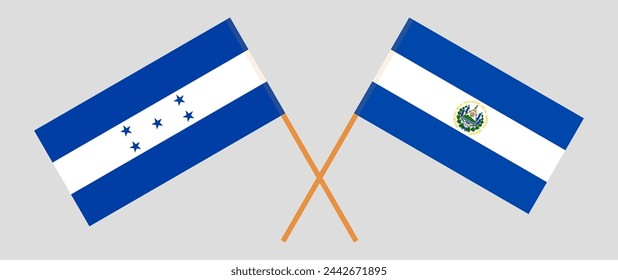 Crossed flags of Honduras and El Salvador. Official colors. Correct proportion. Vector illustration
