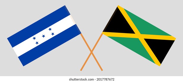 Crossed flags of Honduras and Jamaica. Official colors. Correct proportion