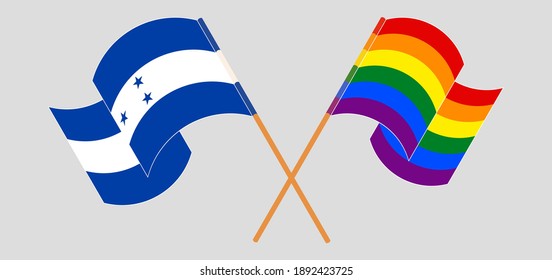 Crossed flags of Honduras and LGBTQ