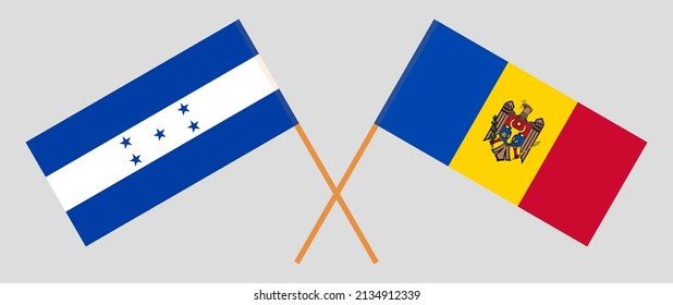 Crossed flags of Honduras and Moldova. Official colors. Correct proportion. Vector illustration

